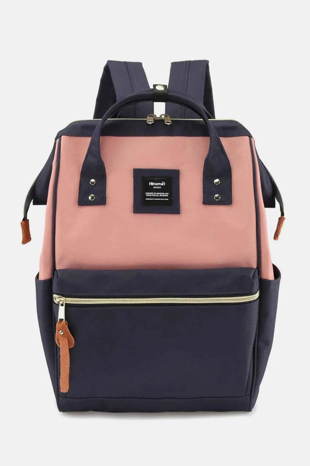 Himawari Waterproof Canvas Backpack Bag with Side Pockets A-Navy Pink One Size f71db9d0-28f6-4a0c-8741-d5ab86c1873e-Max