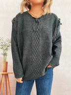 Raw Hem Lace Up Front Sweater f720151e58104fc29eaea480b660c286-Max-Origin