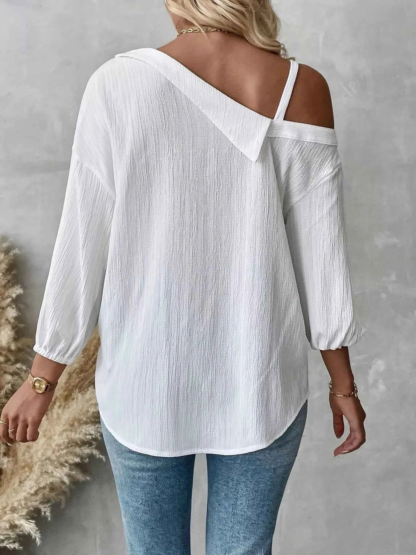 Asymmetrical Cold Shoulder Button Up Shirt