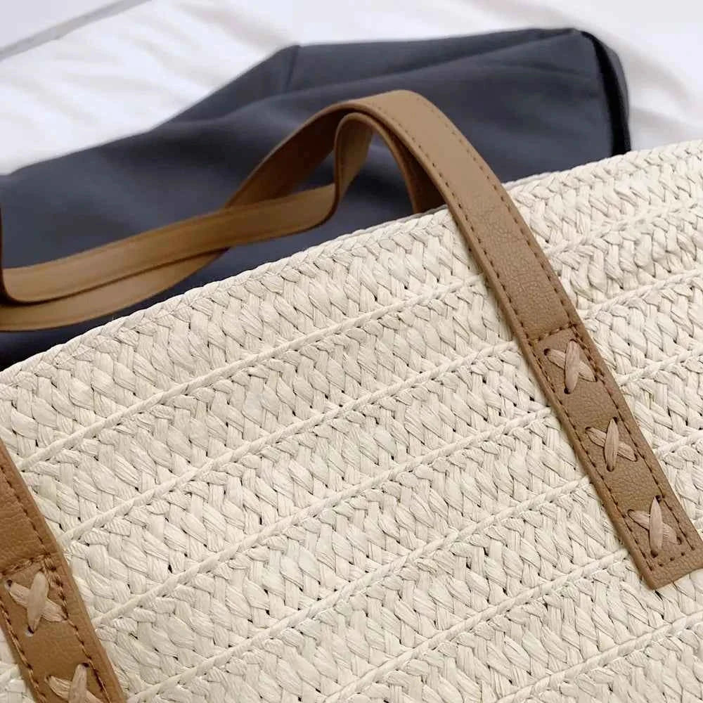 Contrast Straw Braided Handbag f731719b-3e73-4ae6-964d-89eee1484e84-Max