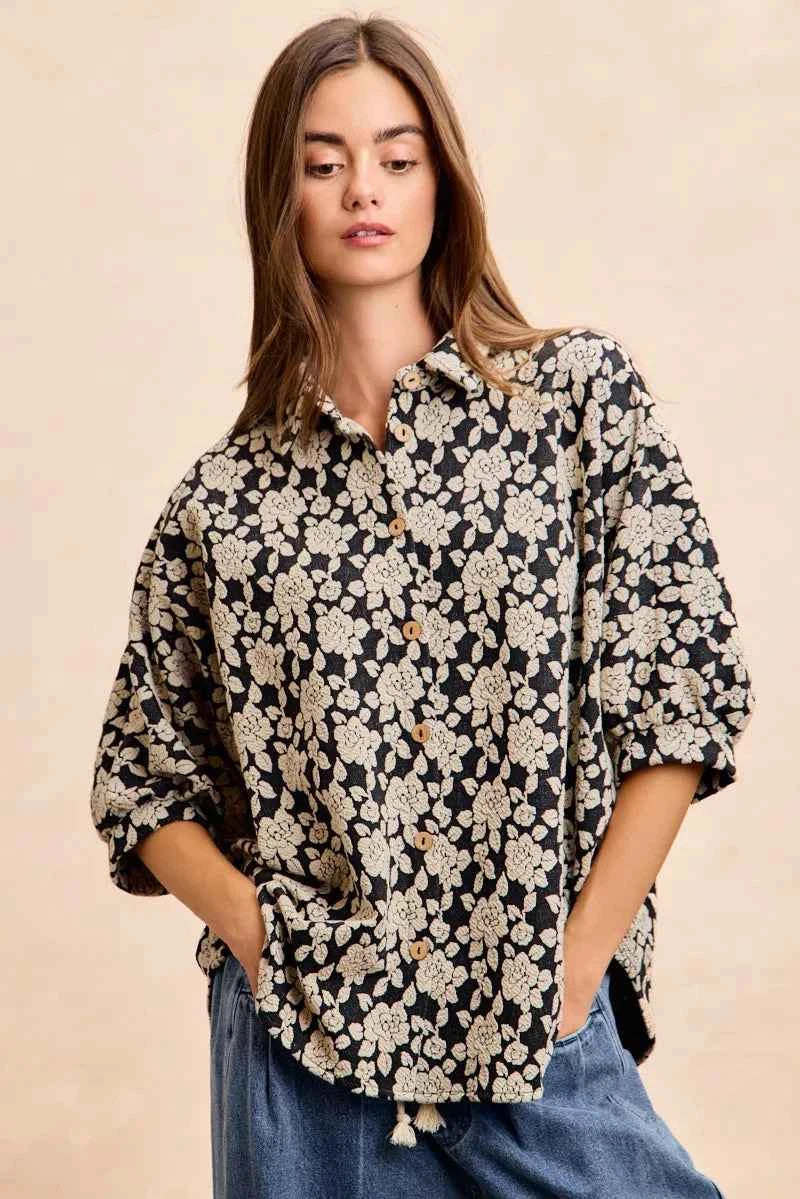 BiBi Floral Jacquard Short Dolman Sleeves Shirt f733cedd7add4f59952ece6b33c3d9b4-Max-Origin