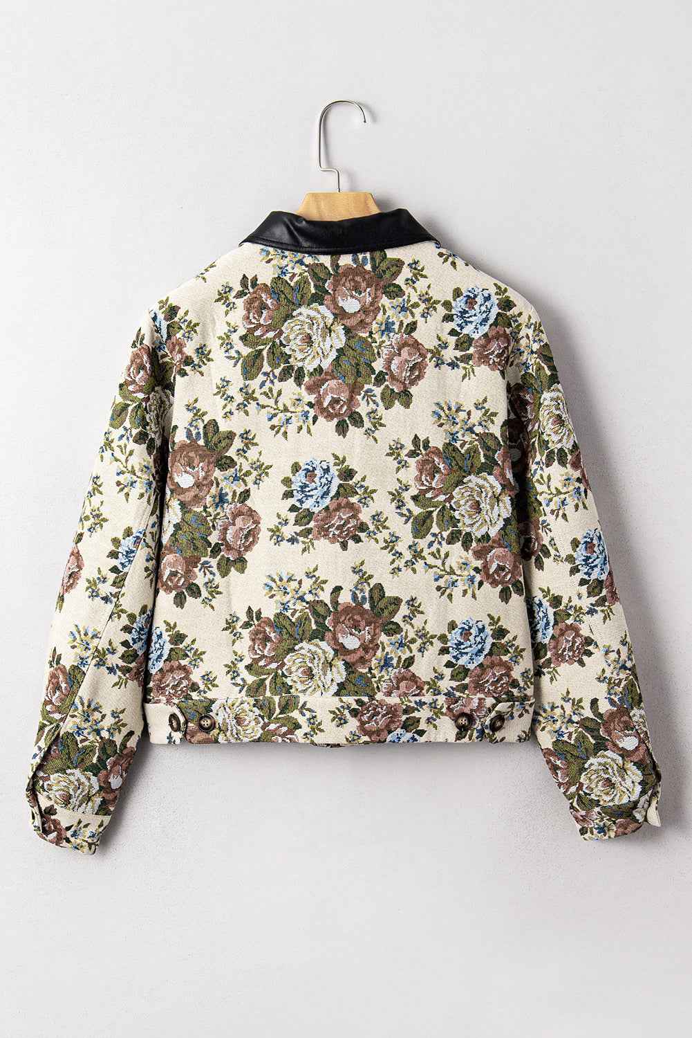 Khaki Floral Print Zip Up Contrast Collared Jacket f73623cf9de31713
