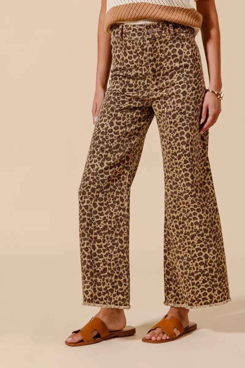 SO ME Mid Rise Leopard Twill Frayed Hem Wide Leg Pants f739507a-962f-4677-906c-3bb0829afb53-Max-Origin