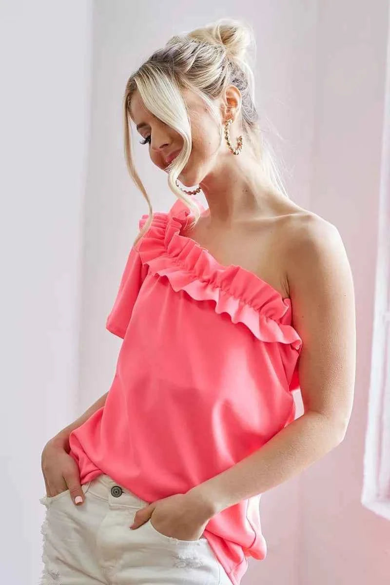 Ruffled Asymmetrical Crepe One Shoulder Top f7423c21664f47bb80bc598c0d37e30c-Max-Origin