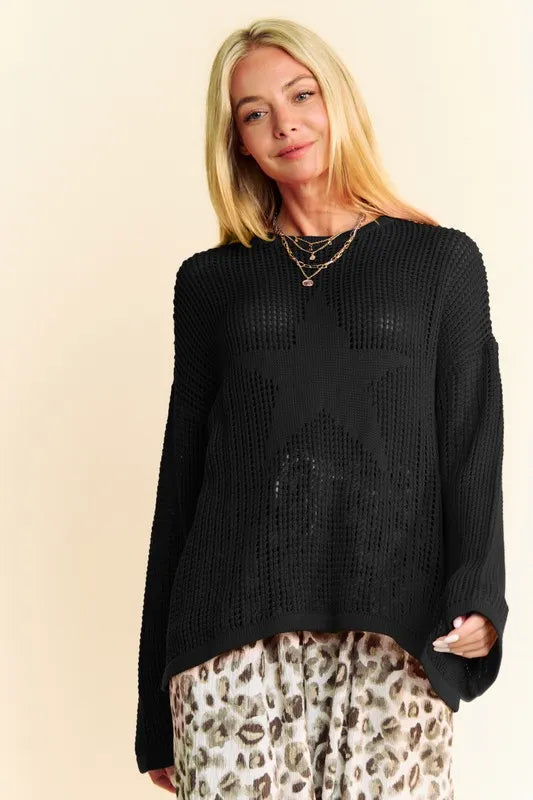 Star Front Crochet Drop Shoulder Knit Top f7451a7b-8575-42c9-8983-9f2903fe1bb7-Max