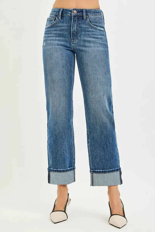 Full Size 4 Way Stretch Slouchy Straight Jeans with Cuffed Hem Plus Size f749d55dbf29452dbc29f8e992925778-Max-Origin