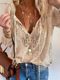 Lace Tie-Neck Blouse Khaki f749ff67-70c7-44b4-9d0e-b57e7686815e-Max-Origin