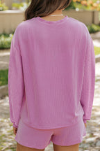 Phalaenopsis Corded Ribbed Sequin Donut Heart Graphic Long Sleeve Pullover and Shorts 2pcs Set f74cb46ec90ca8c0