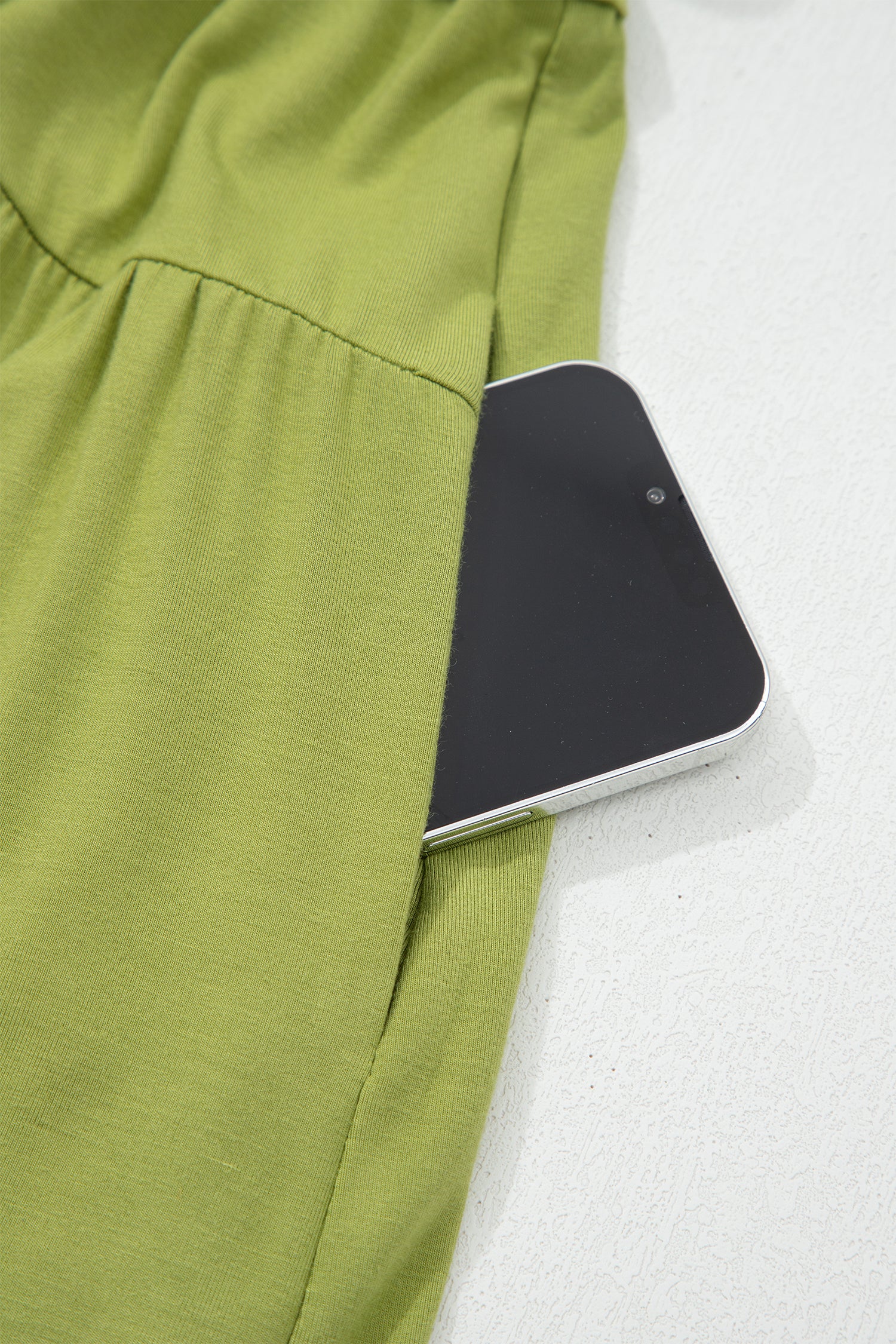 Fern Green Solid V Neck Cap Sleeve Tunic Elastic Waist Versatile Maxi Dress f751432098b495d6