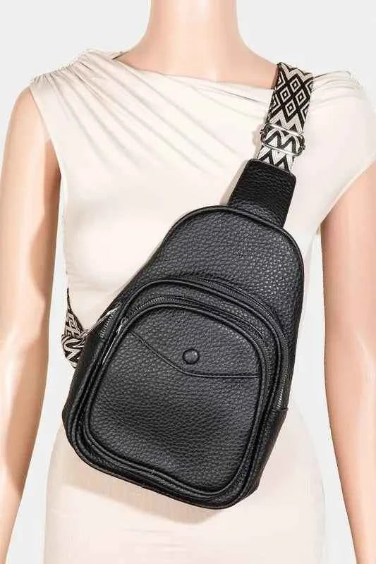 Fame Textured PU Leather Sling Bag Black One Size f7527404-2f6c-483e-92ee-481f50a54bb5-Max