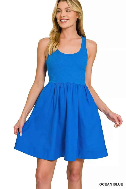 Zenana Combined Knit & Woven Midi Dress OCEAN BLUE f755c6b508a64129bb10ea0e95c320af-Max-Origin