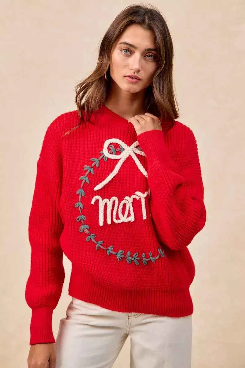 BiBi Christmas Wreath Merry Letter Knit Top f757f3059df3494886bb4a2360820319-Max-Origin