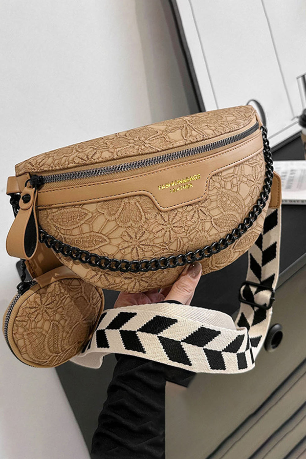 Black Colorblock Strap PU Crossbody Bag With Coin Purse f75d3a4bb19d132e