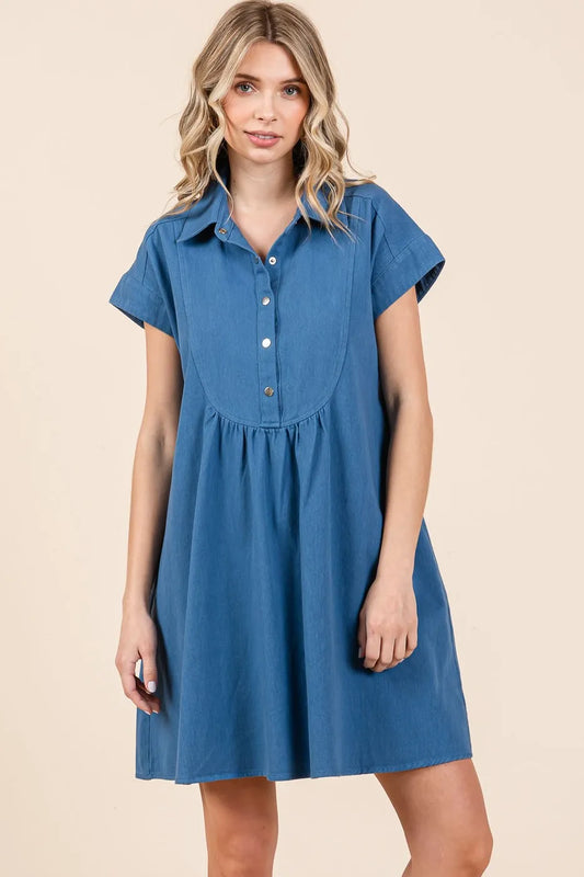 Twill Short Sleeve Collared Mini Dress f7649d29e6e54f86985685cb5745c6ff-Max-Origin