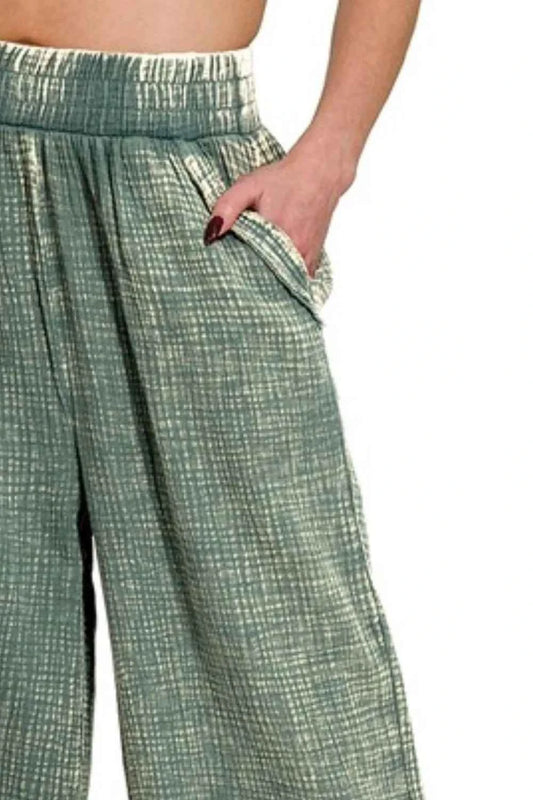 Washed Double Gauze Elastic Band Waist Pants f76c9168-d441-4191-b7b0-655750b3046b-Max-Origin