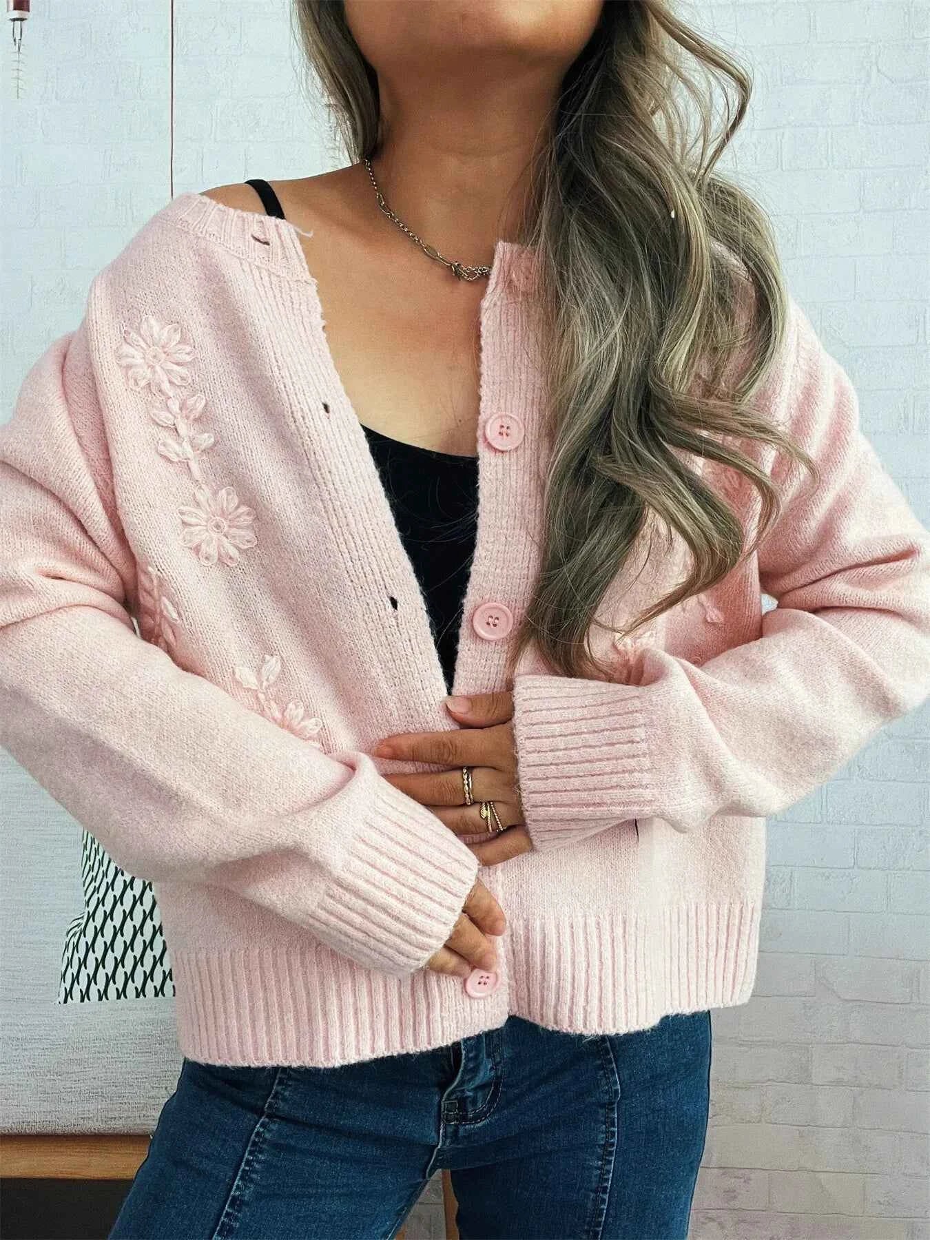 Flower Button Up Ribbed Hem Cardigan f7717651bac647dbb7bcba3d32435da3-Max-Origin