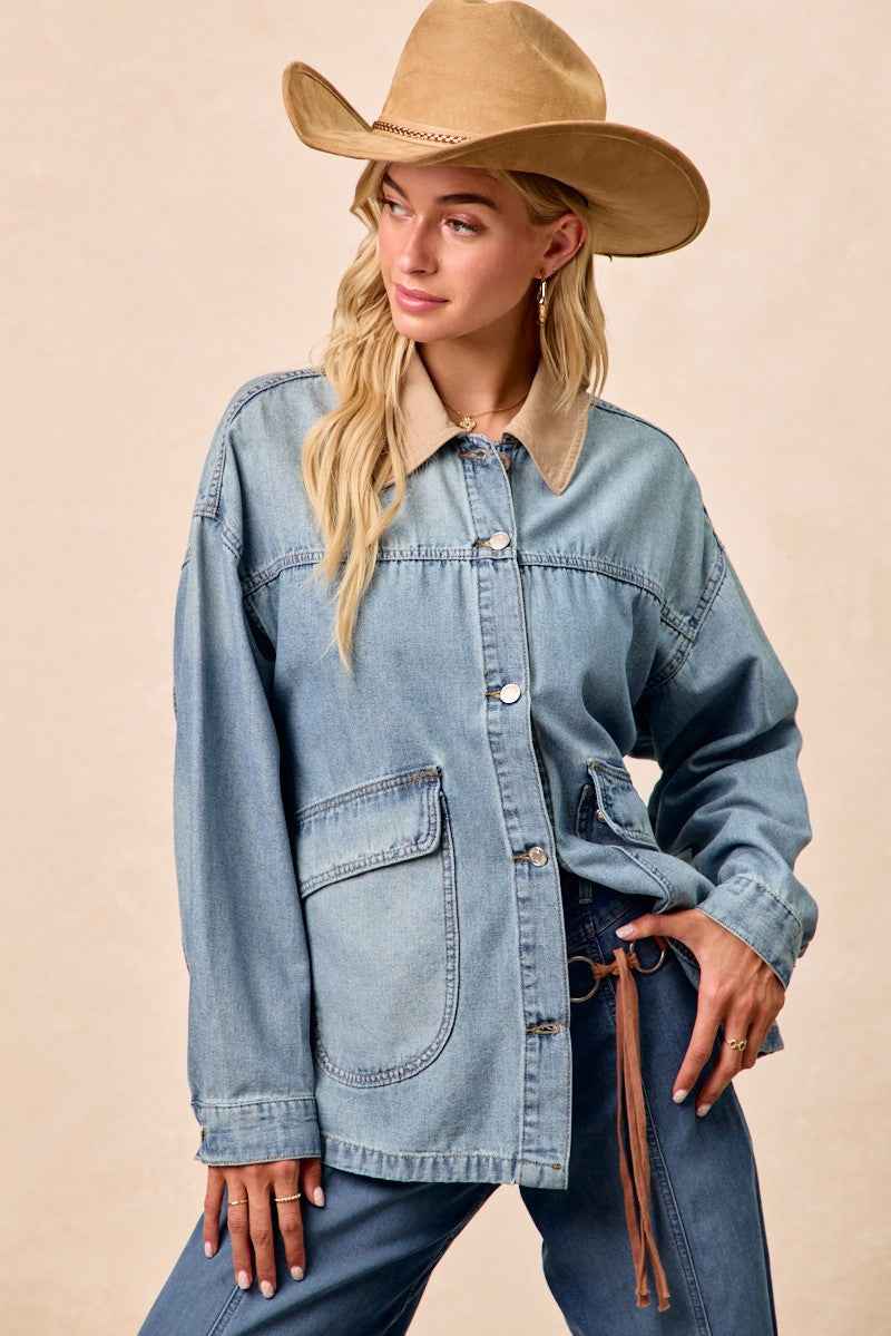BiBi Washed Denim Jacket with Contrast Collar Detail f77532b9712c44f195f5961107a89c45-Max