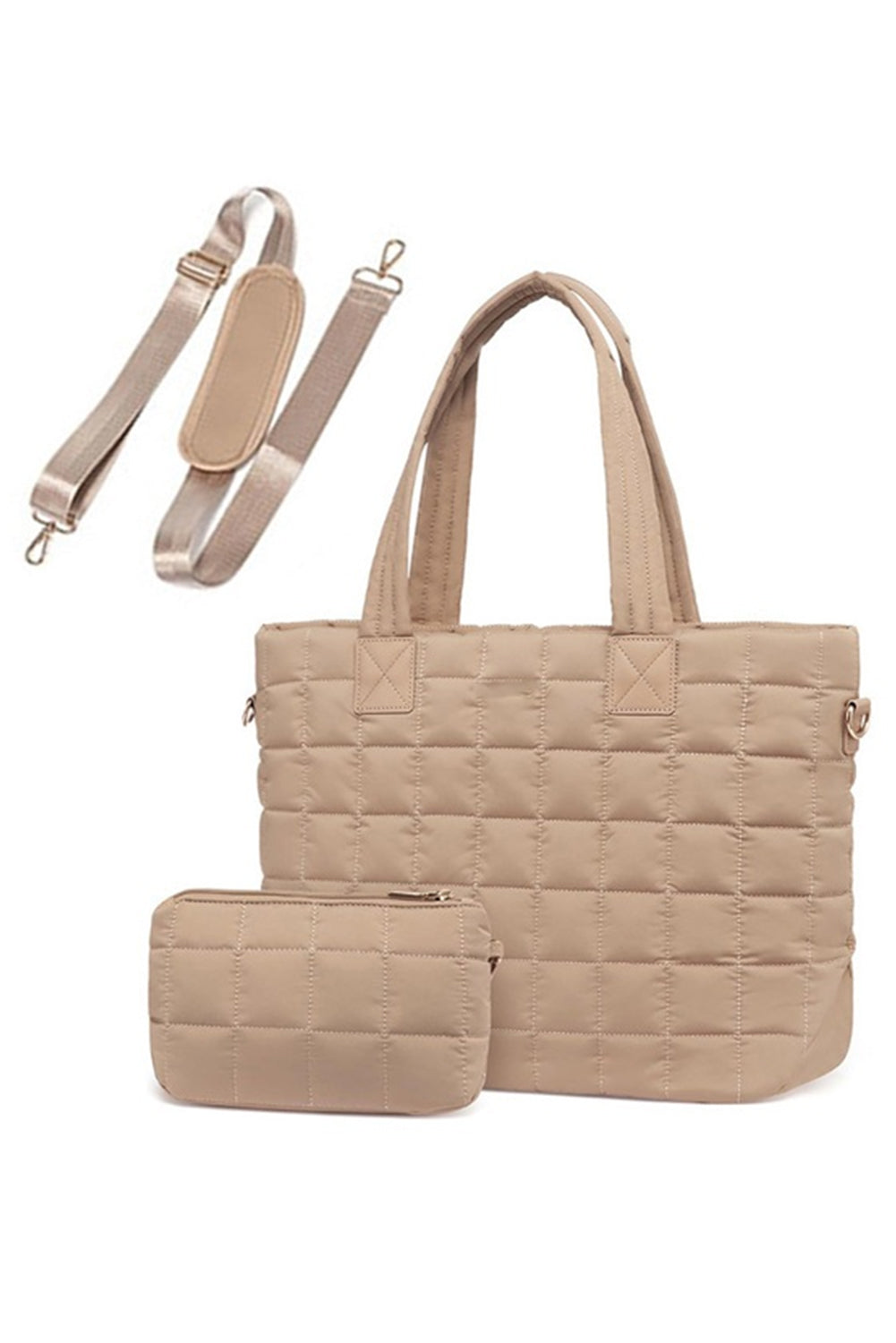 Black Quilted Patchwork Large Tote Bag and Clutch 2pcs Set f777c5e17eedd75a