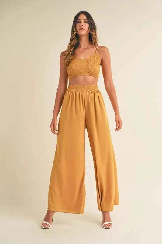MABLE Smocked Bralette Crop Top and Wide Leg Pants Set f77a0f217f4347f1aab0621f1eb9ebe4-Max-Origin