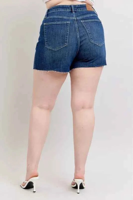 Judy Blue Plus Size High Waist Criss-Cross Waistband Denim Shorts f787de6335054554a3956b1711e9e9d5-Max-Origin