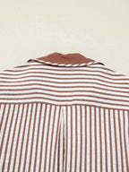 Stripe Collared Split Neck Short Bubble Sleeve Blouse