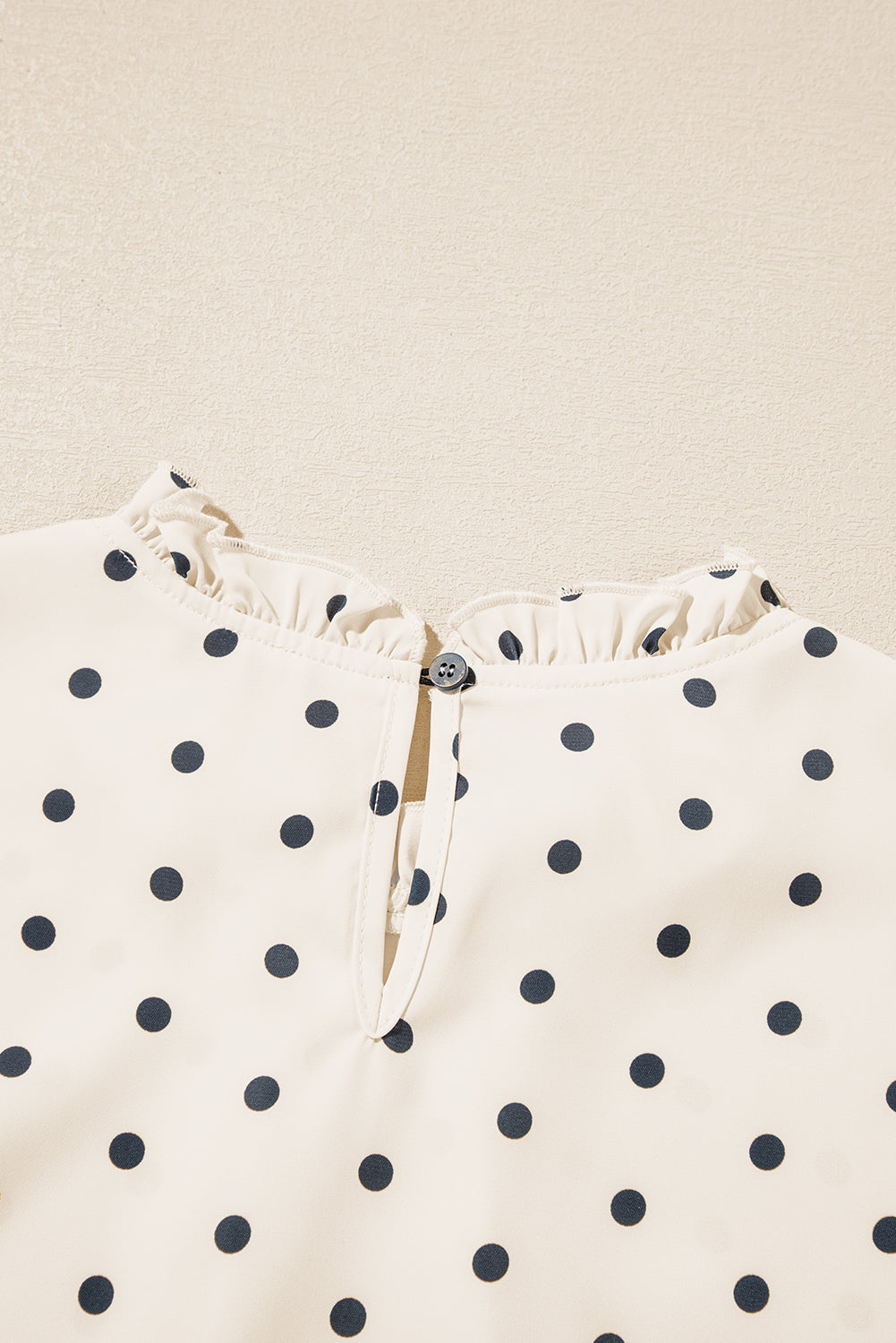 Apricot Polka Dot Print Frill Neck Smocked Lantern Sleeve Blouse f78c23f9f1c53e77
