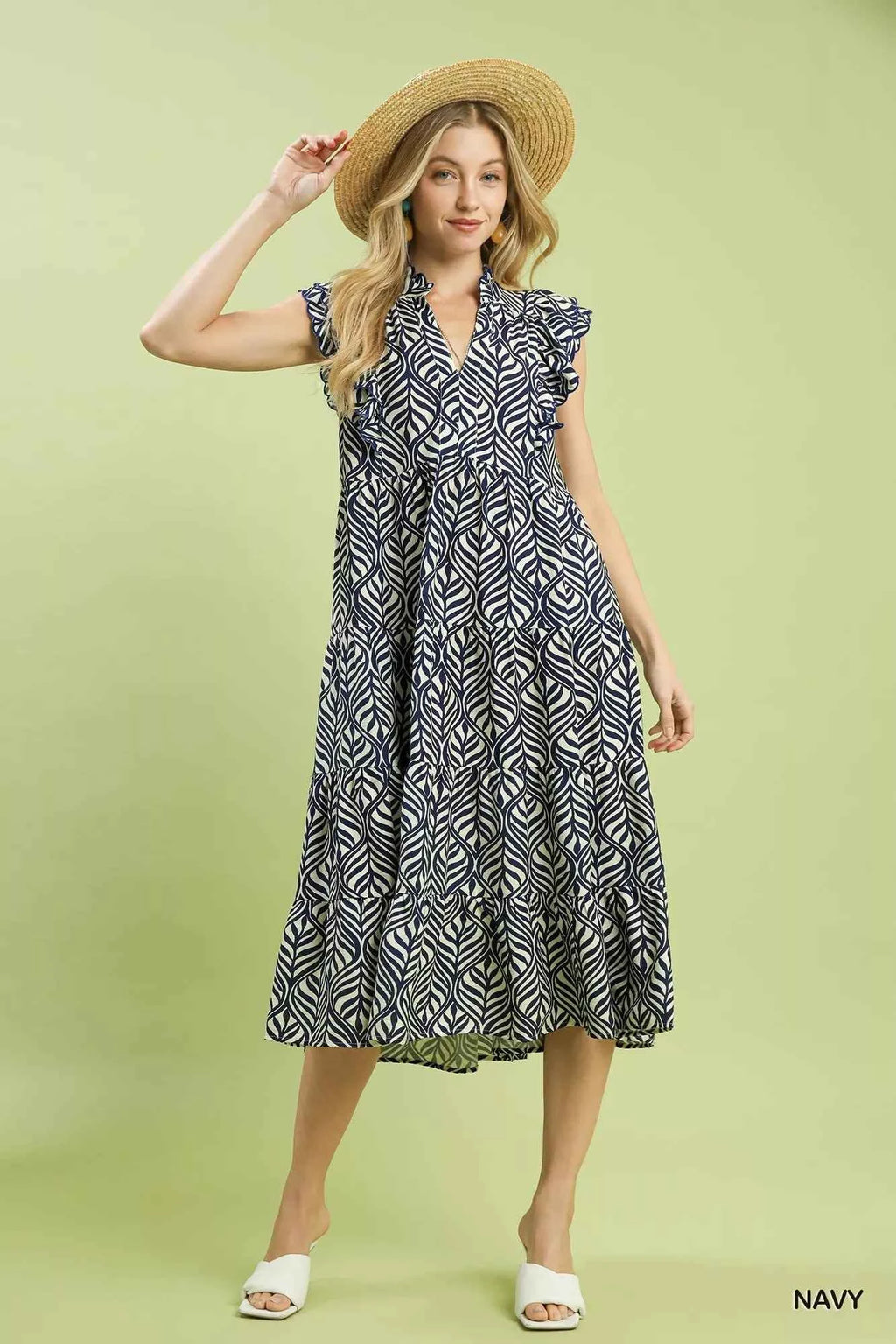 Umgee Leaf Print Tiered Midi Dress with Ruffle Detail f7931f25-4569-4f11-b538-4dfb5fc2dcf3-Max-Origin