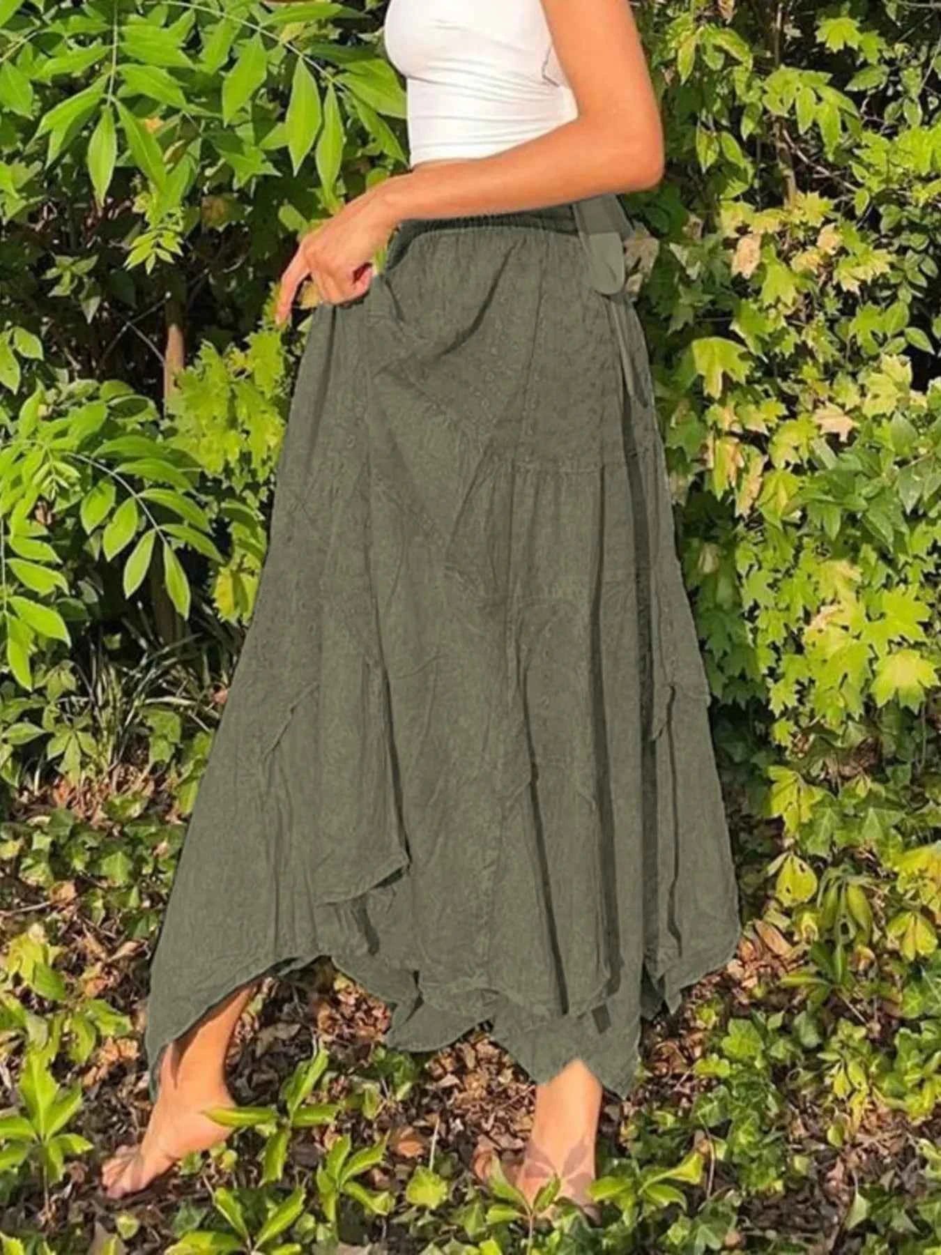 Asymmetrical Hem Midi Skirt with Drawstring Waist f793e723fcb24ea19d94683972f15bbd-Max-Origin