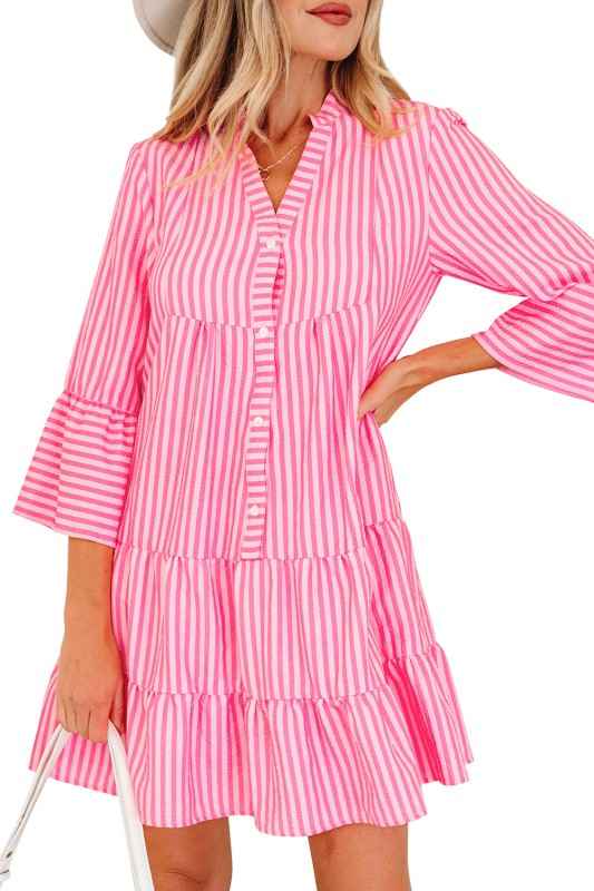 Stripe V-Neck Flare Sleeve Tiered Mini Dress f7944695-c4ed-4f6d-8e5b-eee8a19ad0e8
