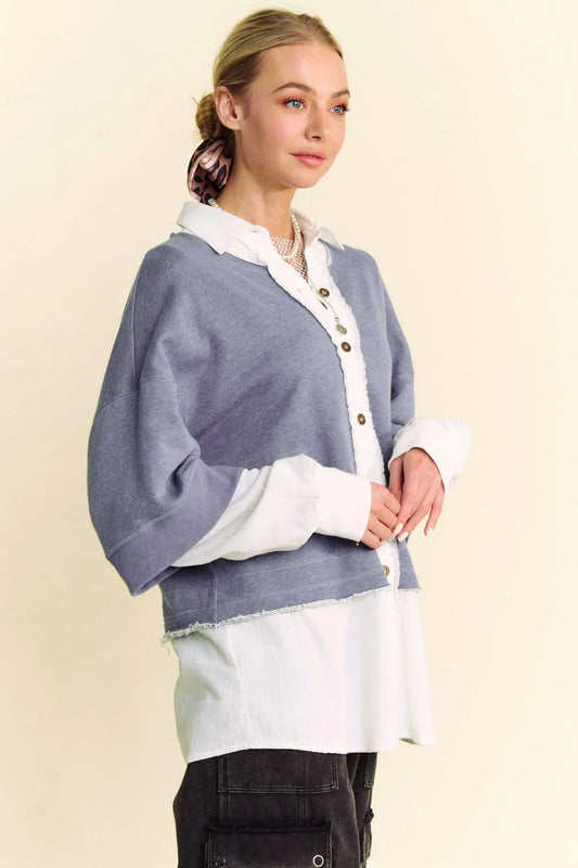 Faux Layered French Terry Contrast Top f7a27fe1-a543-40e9-bc9d-b57747a8f047-Max