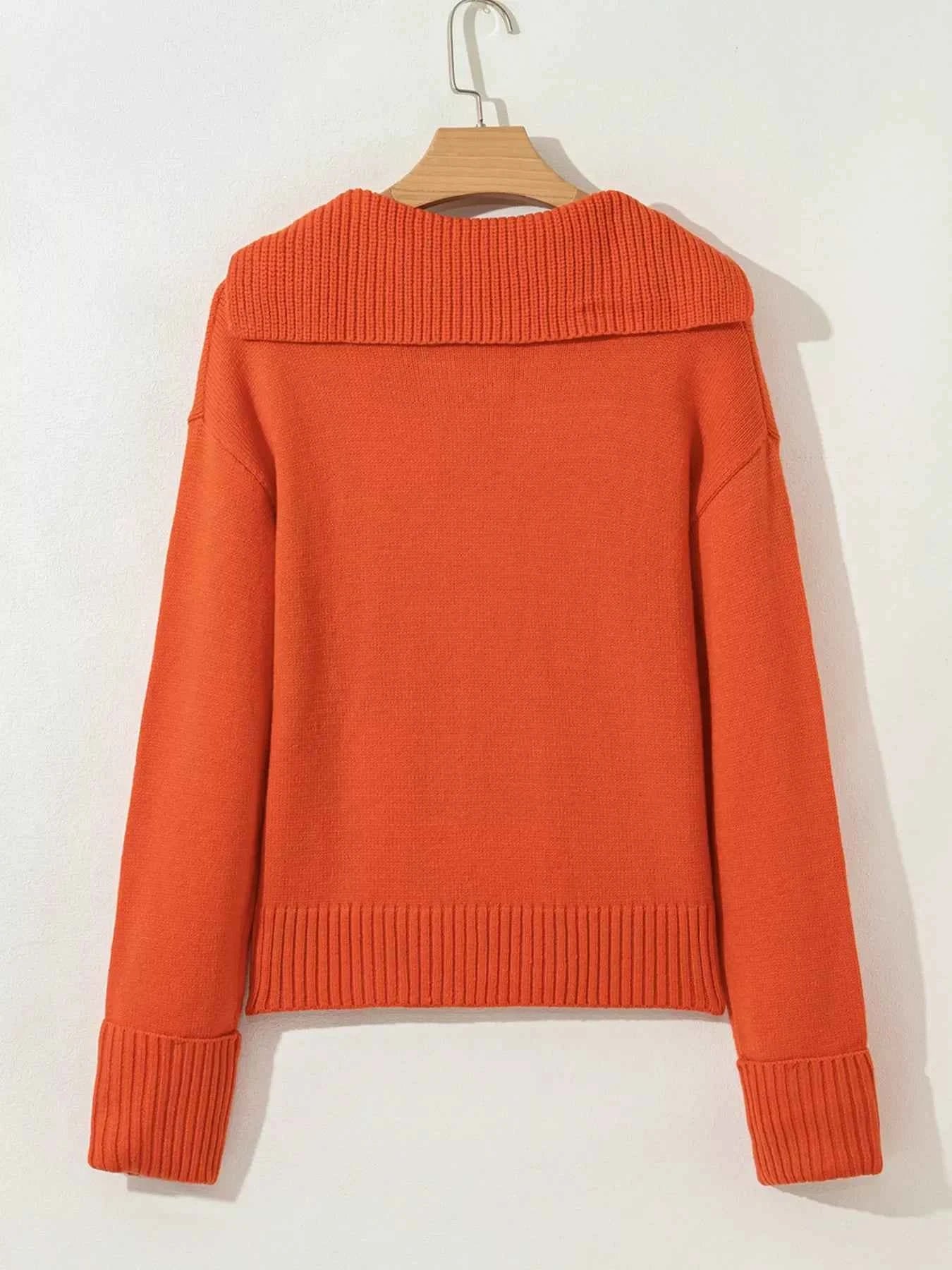 Collared V Neck Ribbed Edge Sweater f7a31b2669404628bf62bc270e93d47e-Max-Origin