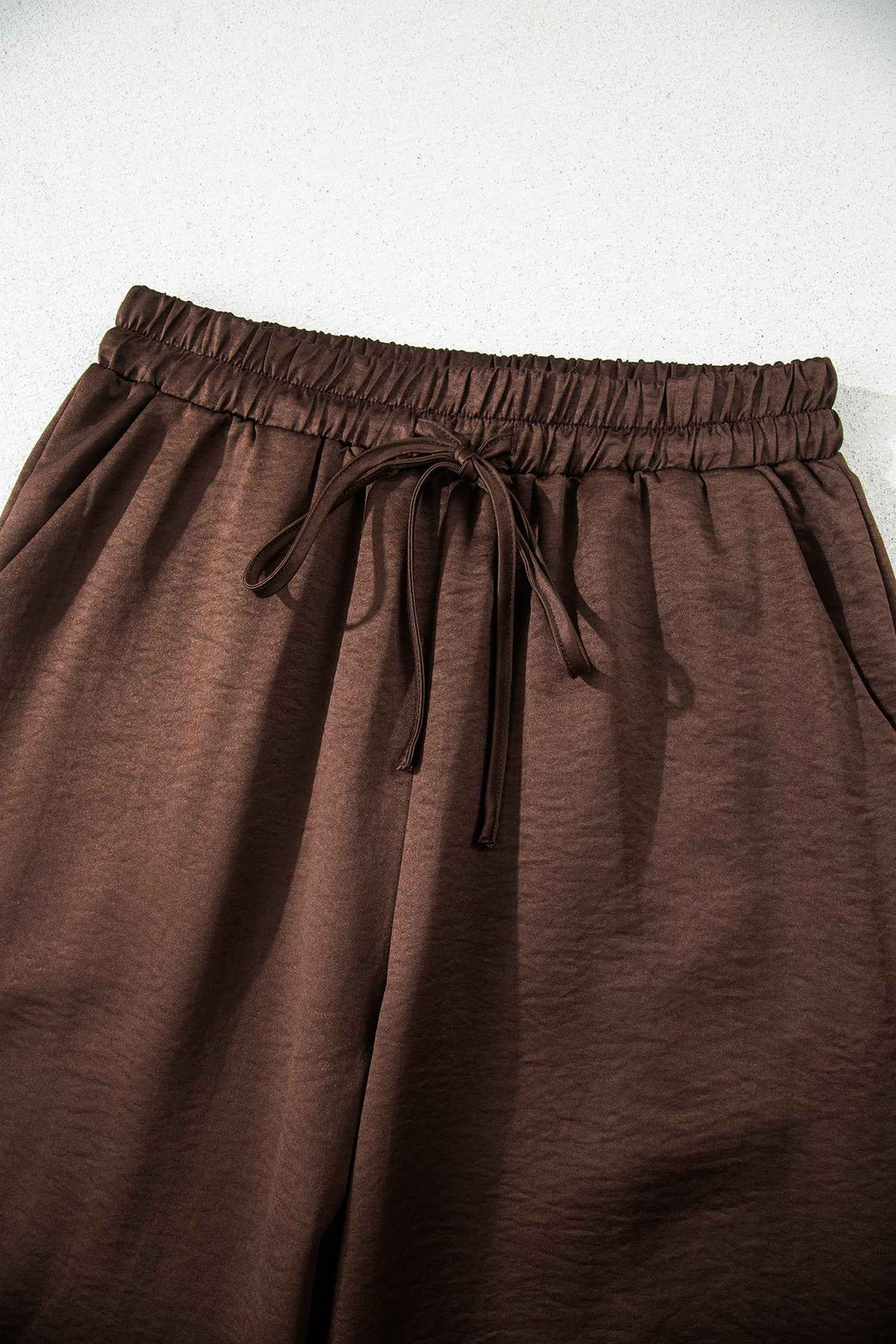 Dark Brown Braided V Neck Long Sleeve Loose Top and Drawstring High Waist Pants 2pcs Outfit f7af00f35dc21edb