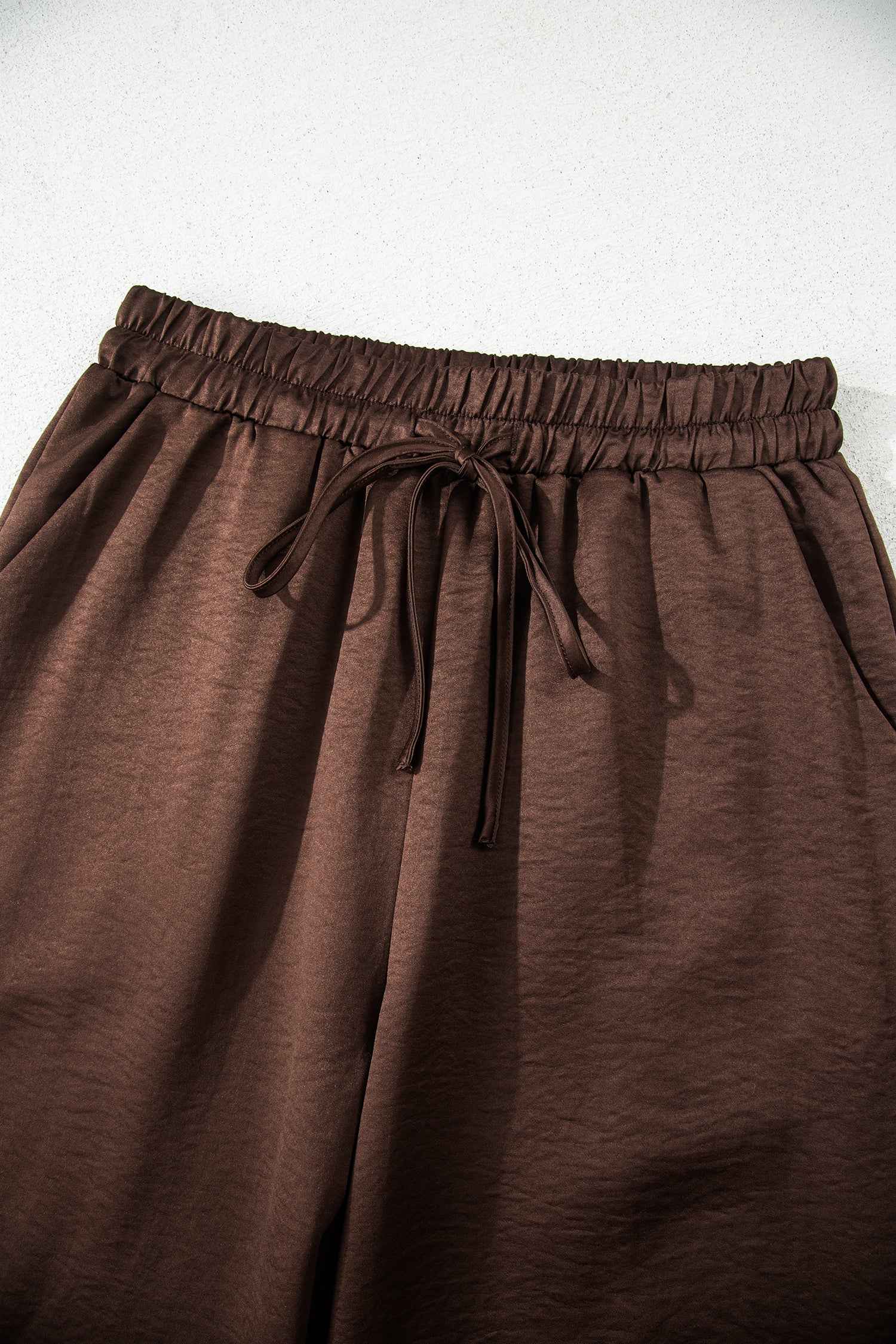 Dark Brown Braided V Neck Long Sleeve Loose Top and Drawstring High Waist Pants 2pcs Outfit f7af00f35dc21edb