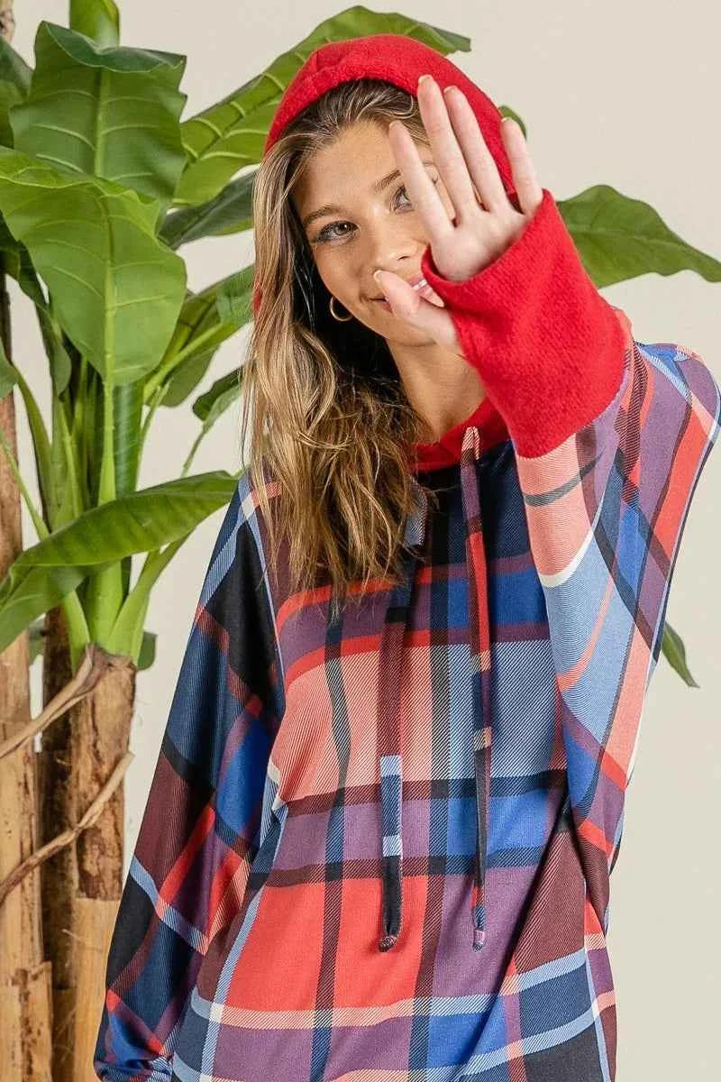 BiBi Plaid Mirr Brushed Rib Contrast Thumb Open Hoodie f7af13a8d7454be99095c8fabe62defe-Max-Origin