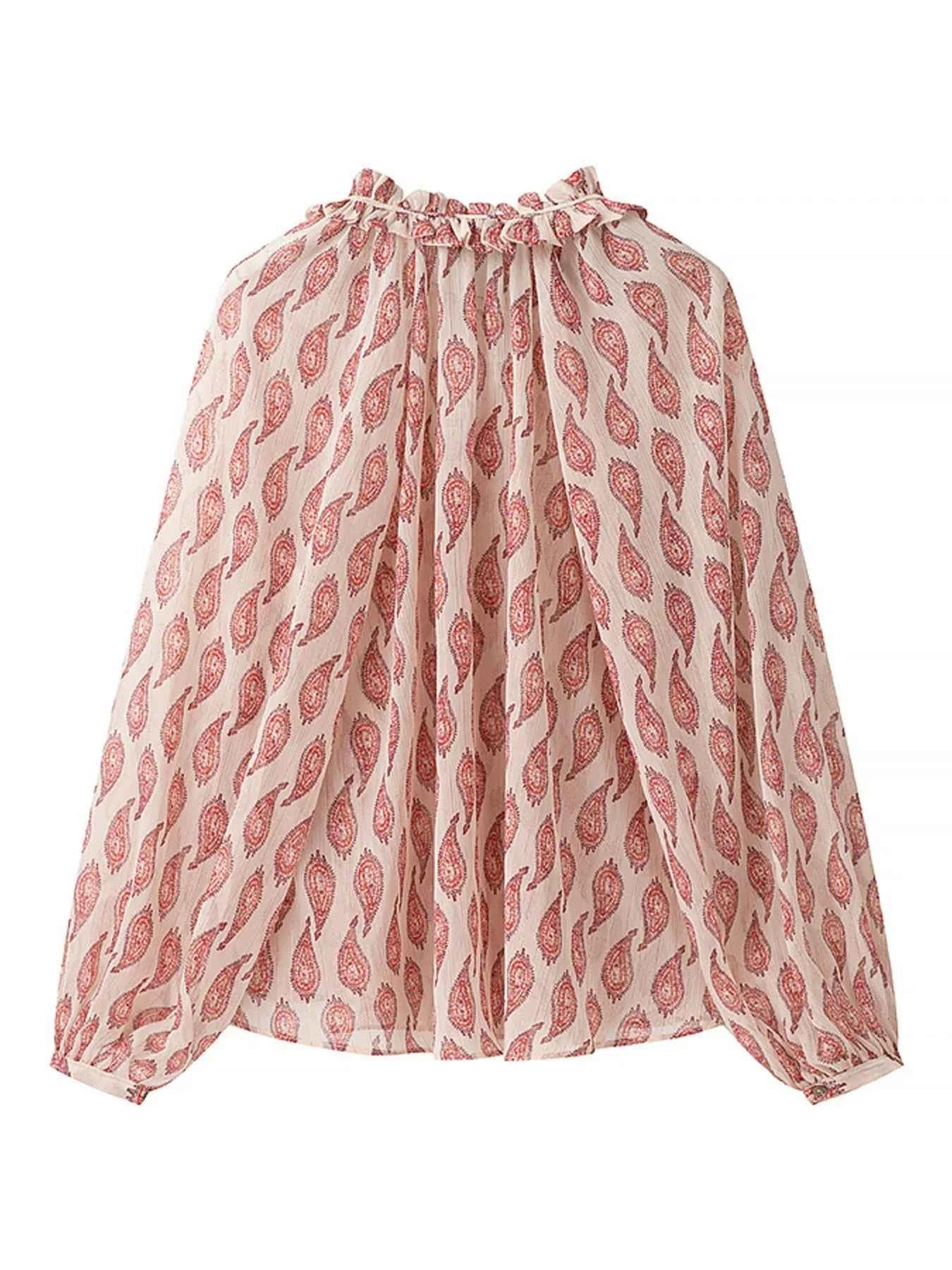 Paisley Print Frill Tie Neck Long Sleeve Blouse