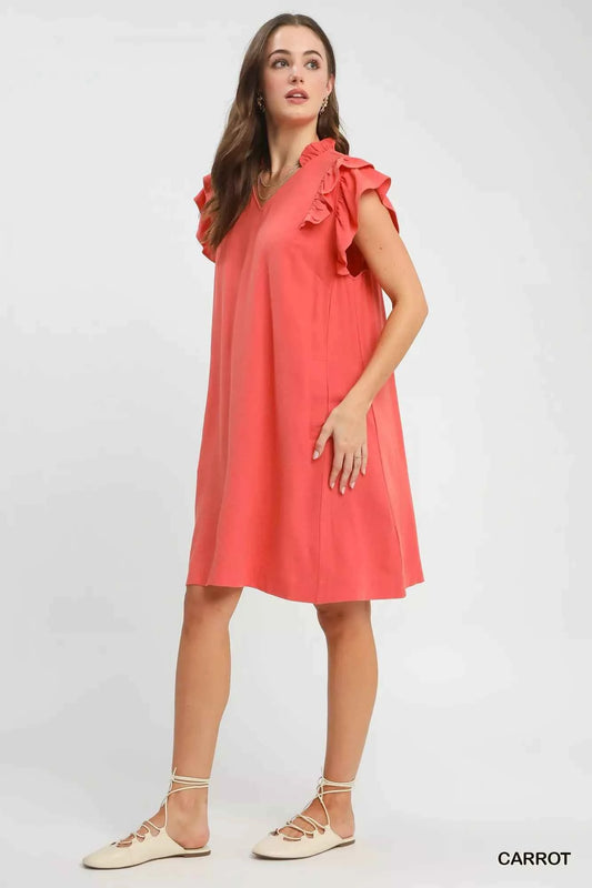 Linen Flutter Sleeve Shift Dress with Pockets f7c032c9-4b5b-416c-88e4-40312cbcc0ab-Max-Origin