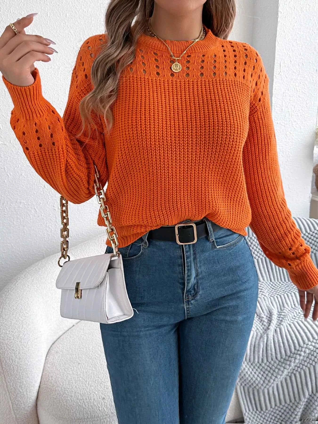 Openwork Round Neck Long Sleeve Sweater f7c921ffed9d41e5bbac0d96b1e74b65-Max-Origin
