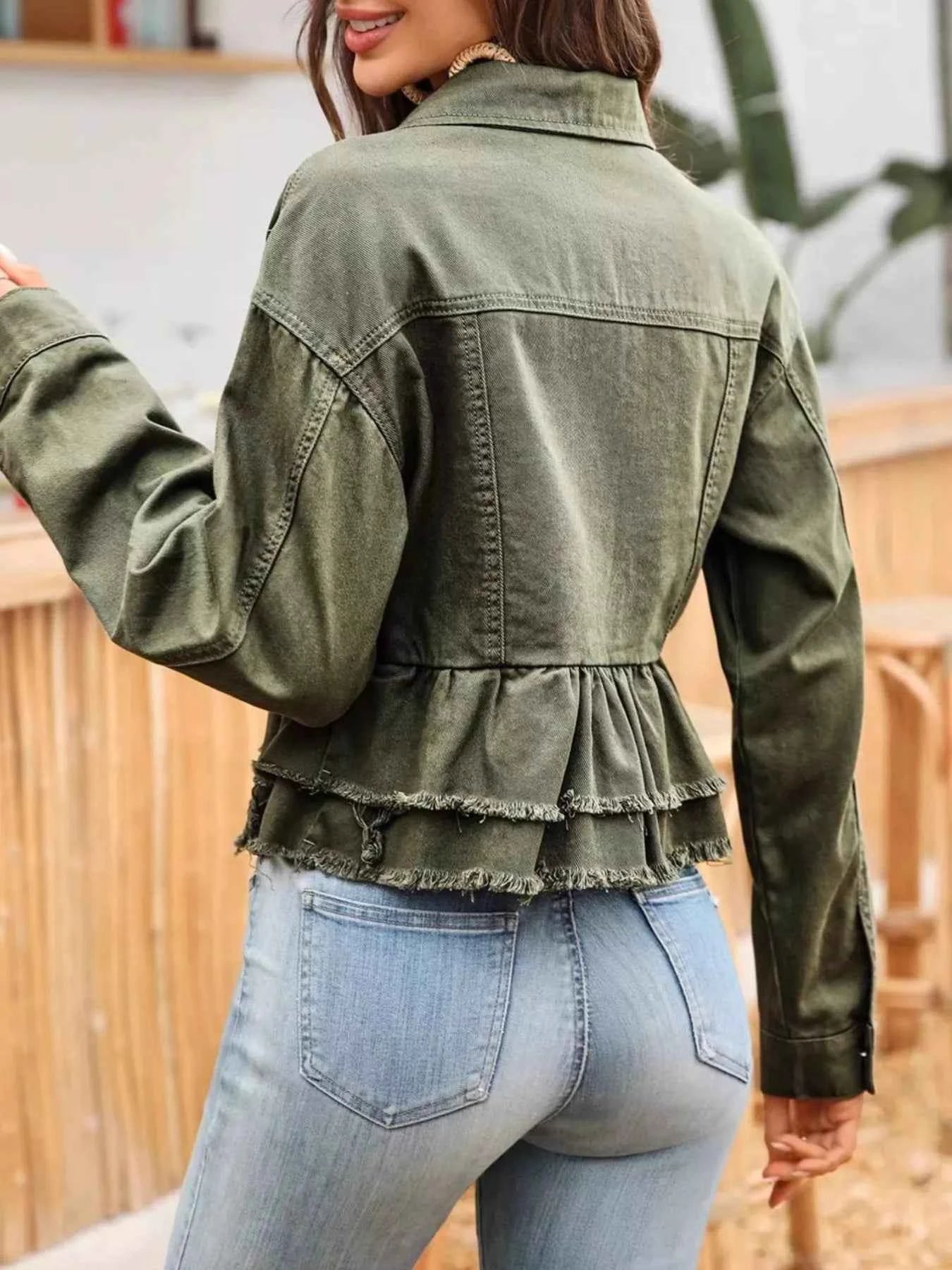 Ruffle Raw Hem Denim Jacket f7cc7360-468a-4d7e-8a30-efd4a8e8e06e-Max-Origin