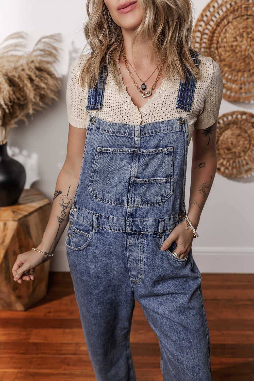 Sail Blue Straight Leg Pockets Denim Bib Overall f7d0068175182b4e