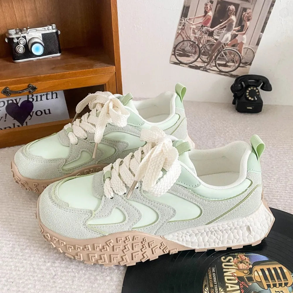 Round Toe Lace Up Platform Athletic Sneakers Light Green f7df0323-989e-4bc7-a639-79df48c13e8f-Max