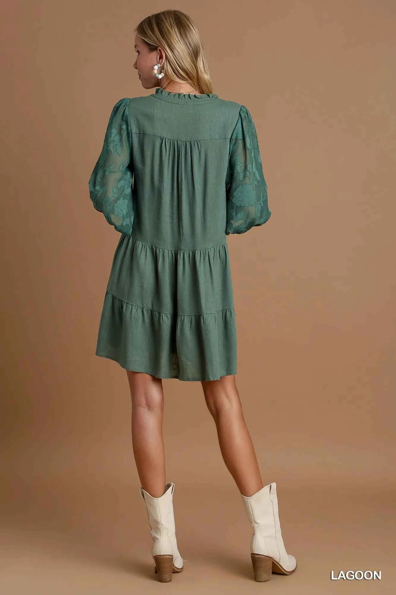 Umgee Floral Contrast Sleeve Tiered Dress f7ef4db0-ab68-4874-bddc-bb51f945579c-Max-Origin