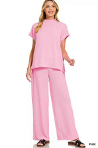 Zenana Raised Rib Short Sleeve Tee & Pants Set PINK f7f999ac23414cdbbf882f9d9135caa2-Max-Origin