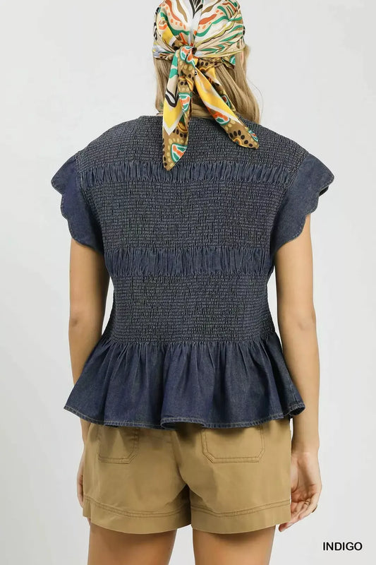 Smocked Peplum Top with Scalloped Ruffle Cap Sleeves f7fadbe0-7b01-4c67-85c0-ddce551782a5-Max-Origin