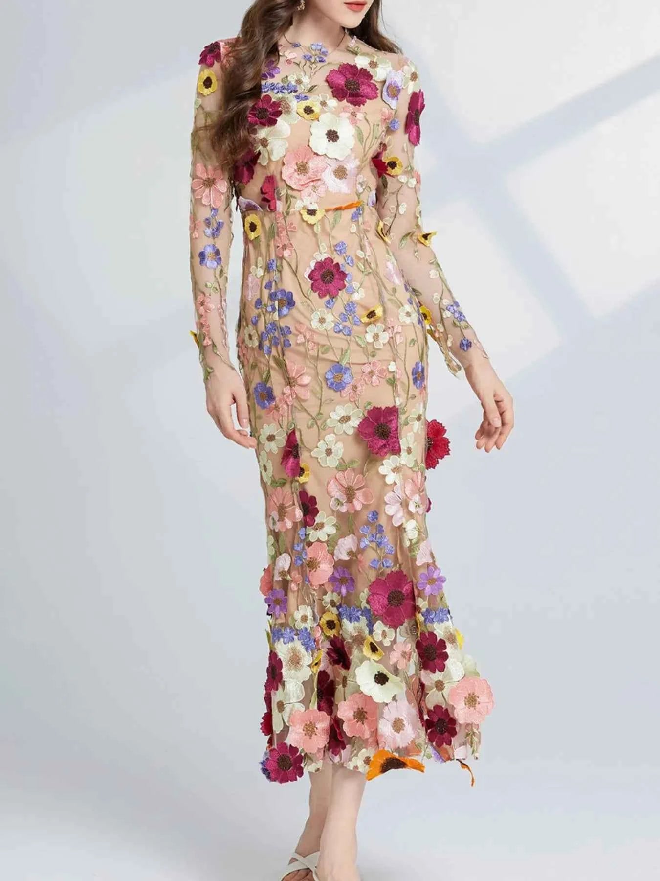 Floral Embroidered Mesh Long Sleeve Midi Dress Apricot f7fb2dac-4ca5-4bc8-a31e-65ccd7cdee68-Max-Origin