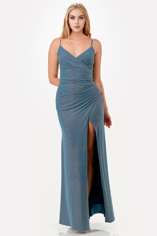 Glitter Side Slit Evening Dress – Sleeveless Bodycon Party Gown Rust Aqua f7fbf8b7-7101-4527-a32c-6db1d86a2b5c
