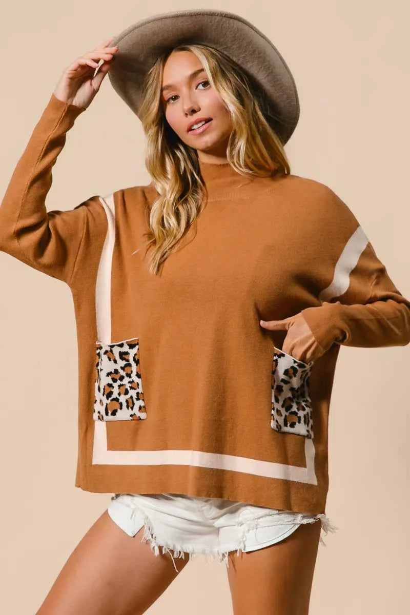 BiBi Mock Neck Sweater with Leopard Pocket f801ddb581e74e4583850cf4033f9426-Max-Origin