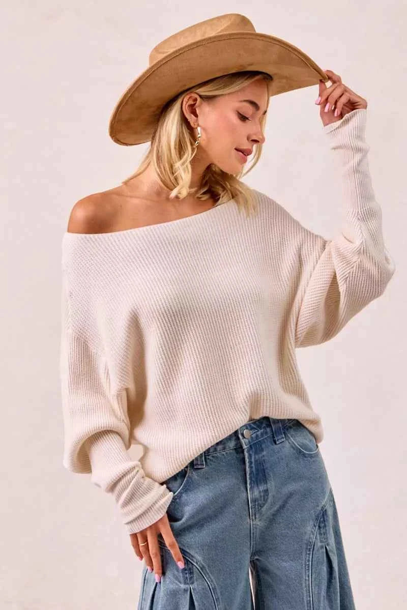BiBi Waffle Knit Off Shoulder Top IVORY f803b254c7504e4f8516e2a10dd271fa-Max-Origin