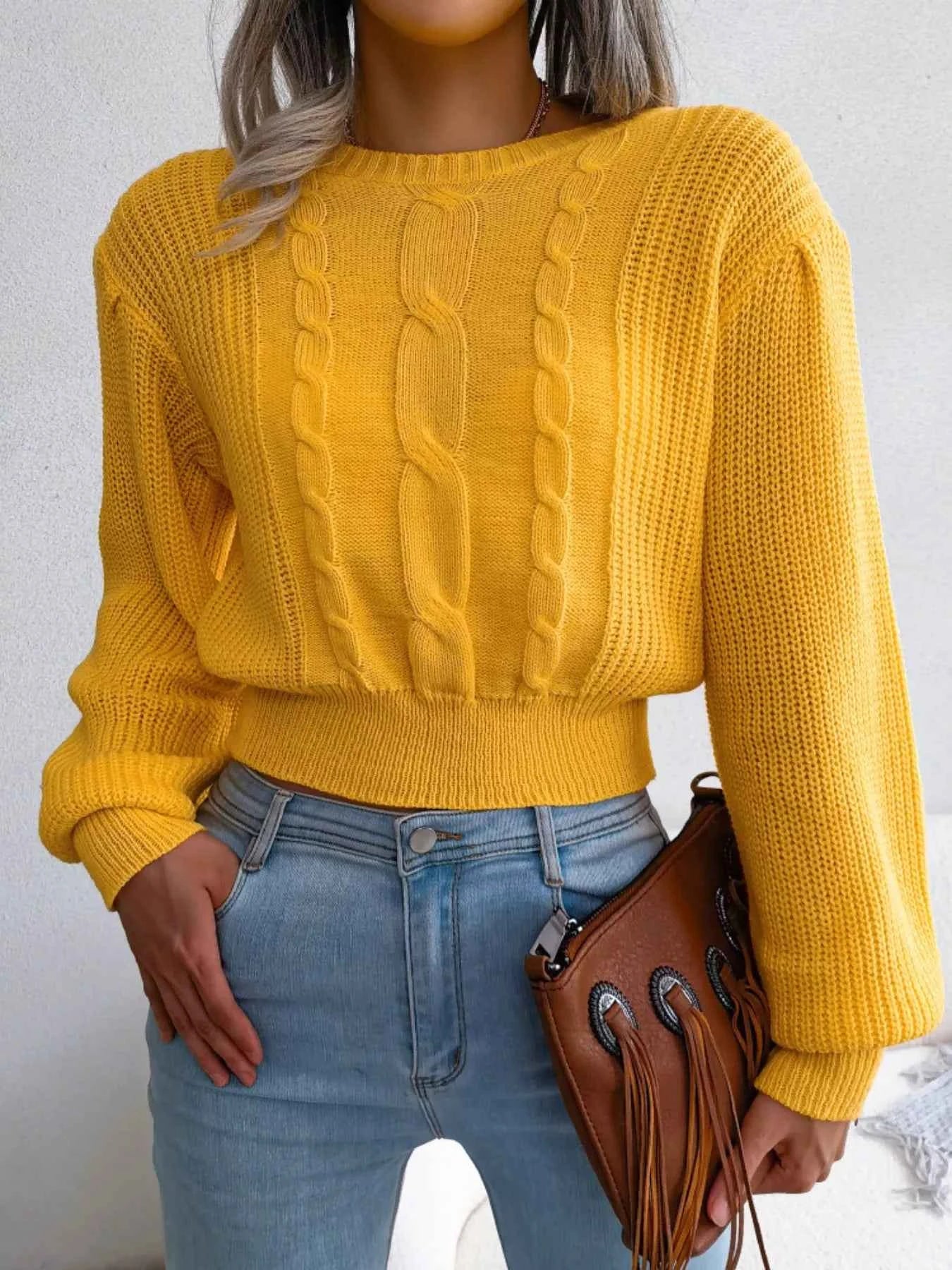 Cable Knit Round Neck Cropped Sweater f80f4d56-968b-4983-ae0d-481f754c1f5d-Max-Origin