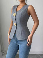 Flower Button Vest Coat f812a377a56649d4ac2172728385360b-Max-Origin