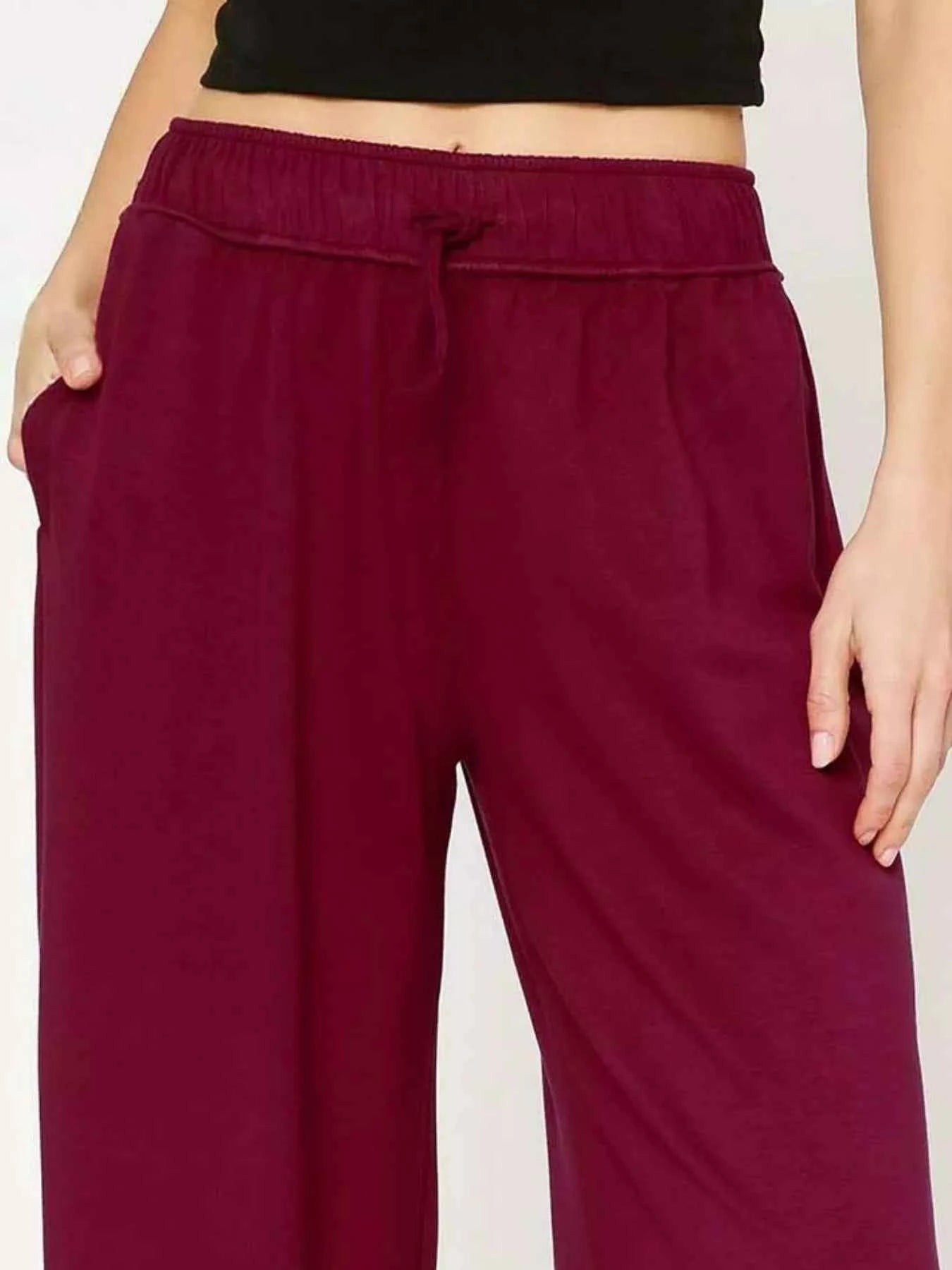 Umgee Elastic Drawstring Waistband Wide Leg Pants f8134f6b-eea6-45d5-aa67-8ec8c722bb63-Max-Origin